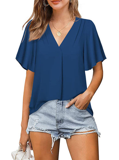 Romi – Women’s Flutter Sleeve Chiffon V-Neck Blouse