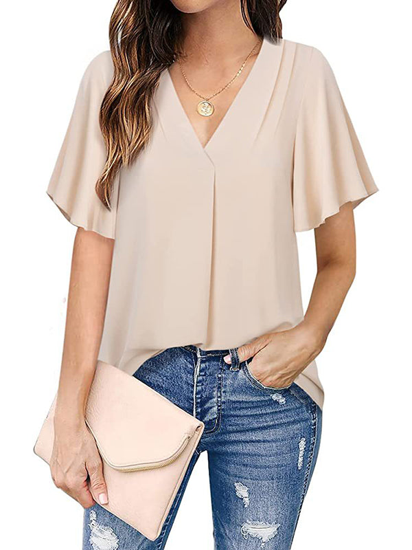 Romi – Women’s Flutter Sleeve Chiffon V-Neck Blouse