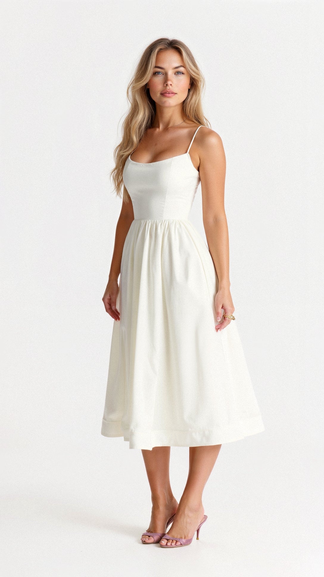 Spaghetti strap A-line midi dress – Almira