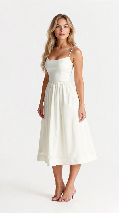 Spaghetti strap A-line midi dress – Almira