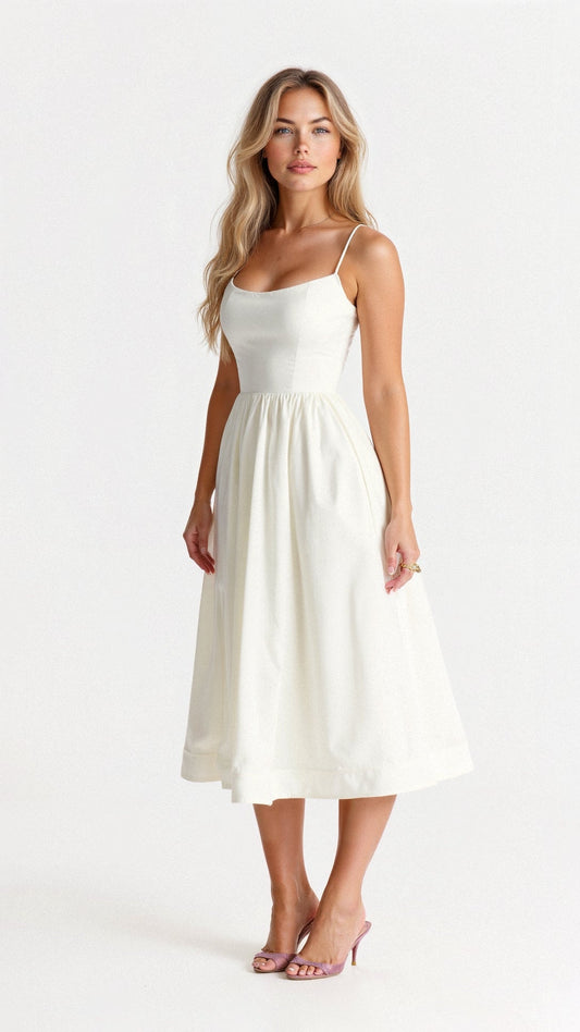 Spaghetti strap A-line midi dress – Almira