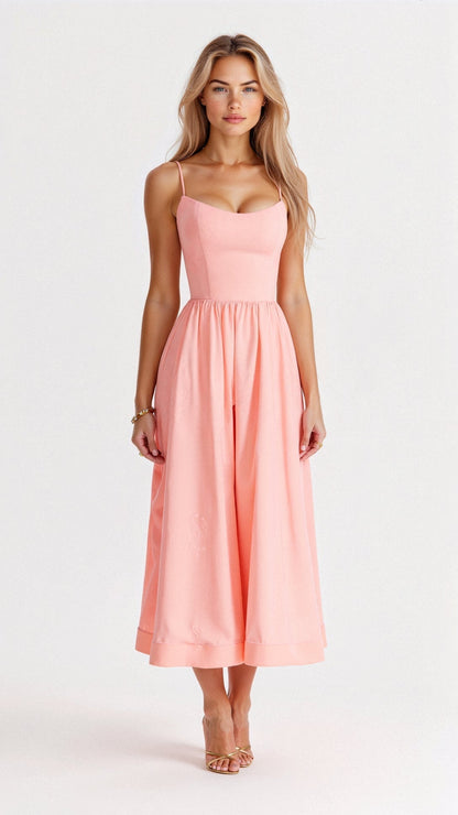 Spaghetti strap A-line midi dress – Almira