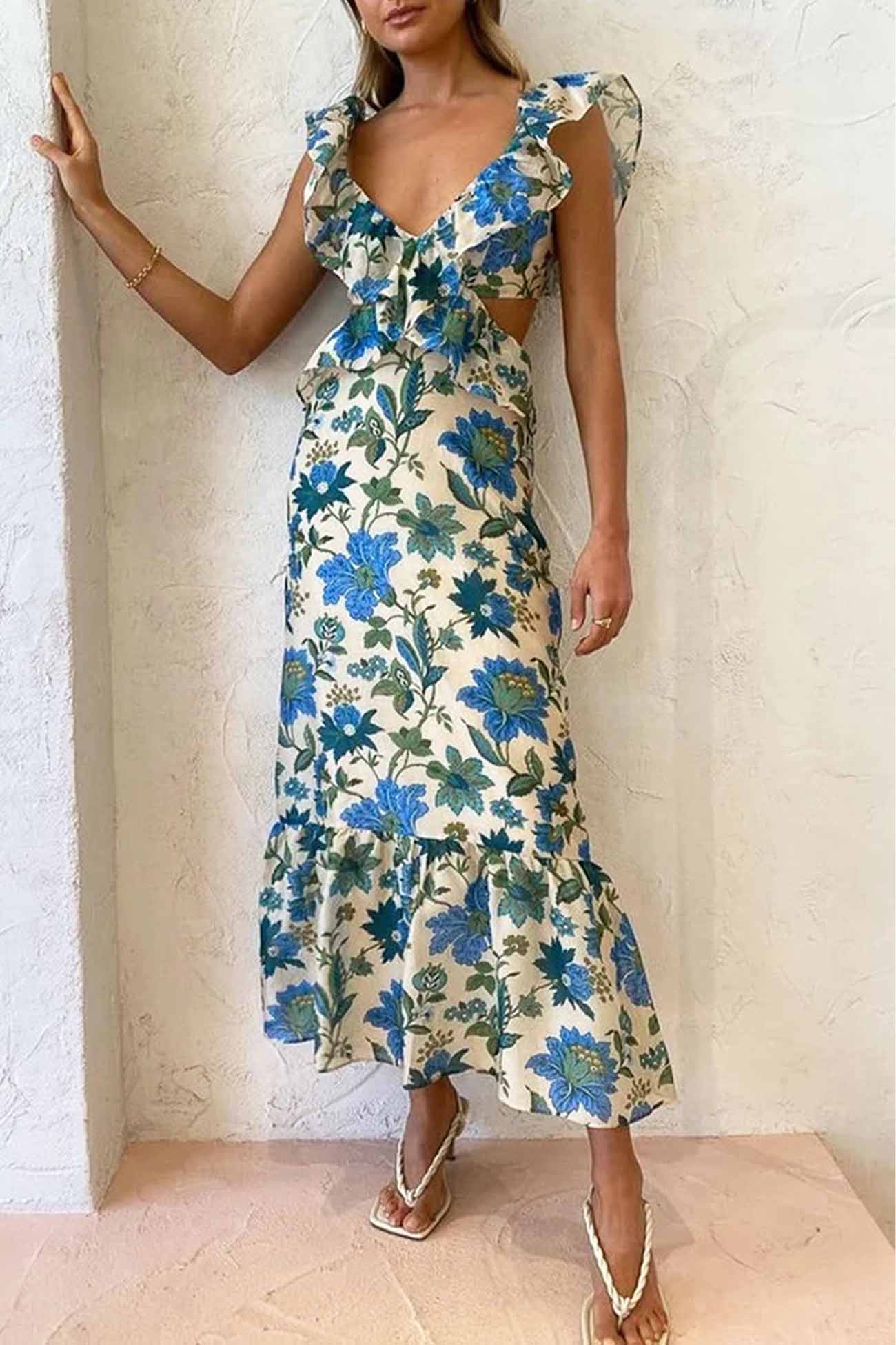 Amara Women's Maxi Dress | Soft Cotton Blend, Sleeveless with Ruffle Straps 3
