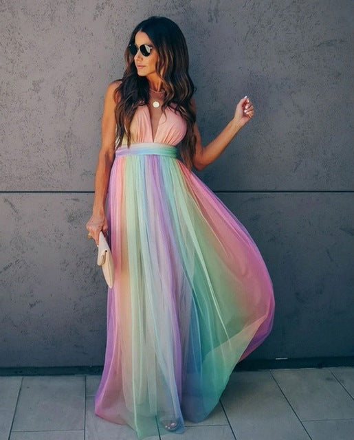 Rainbow Spaghetti Strap Maxi Dress – Auraya