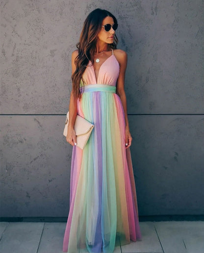 Rainbow Spaghetti Strap Maxi Dress – Auraya
