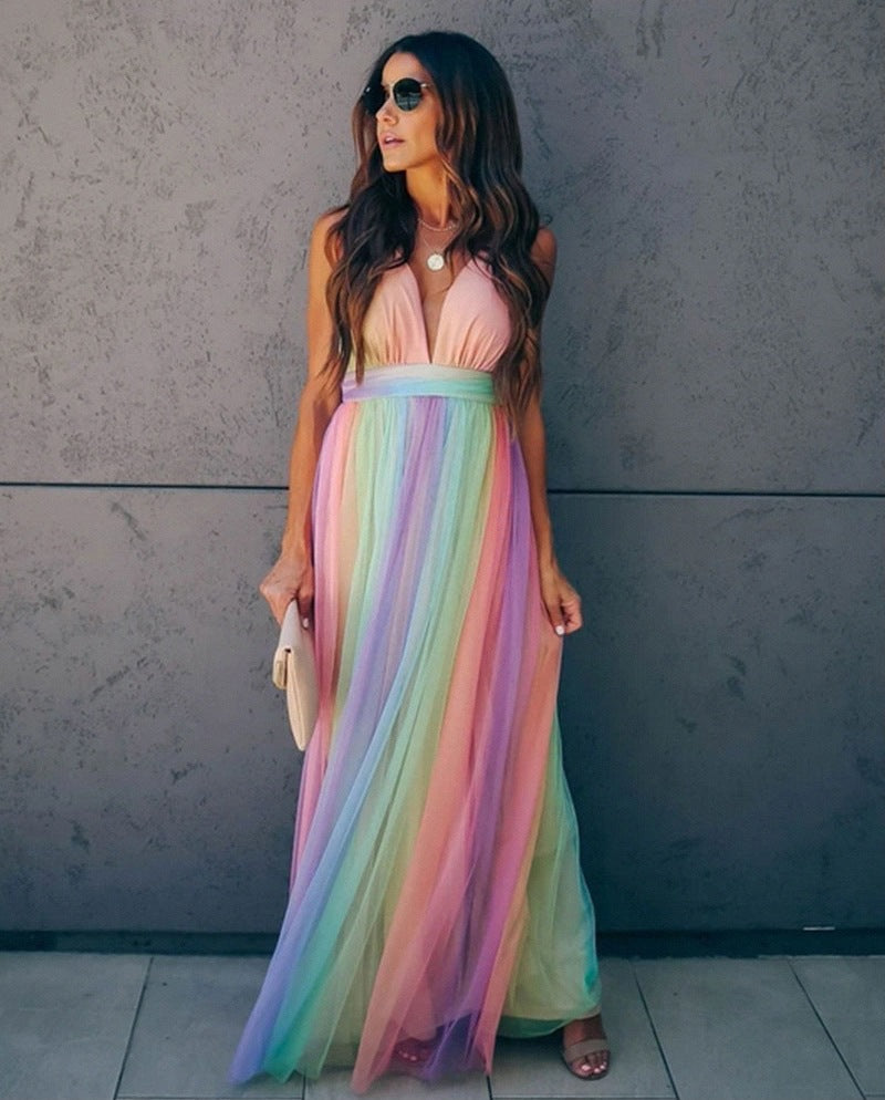 Rainbow Spaghetti Strap Maxi Dress – Auraya