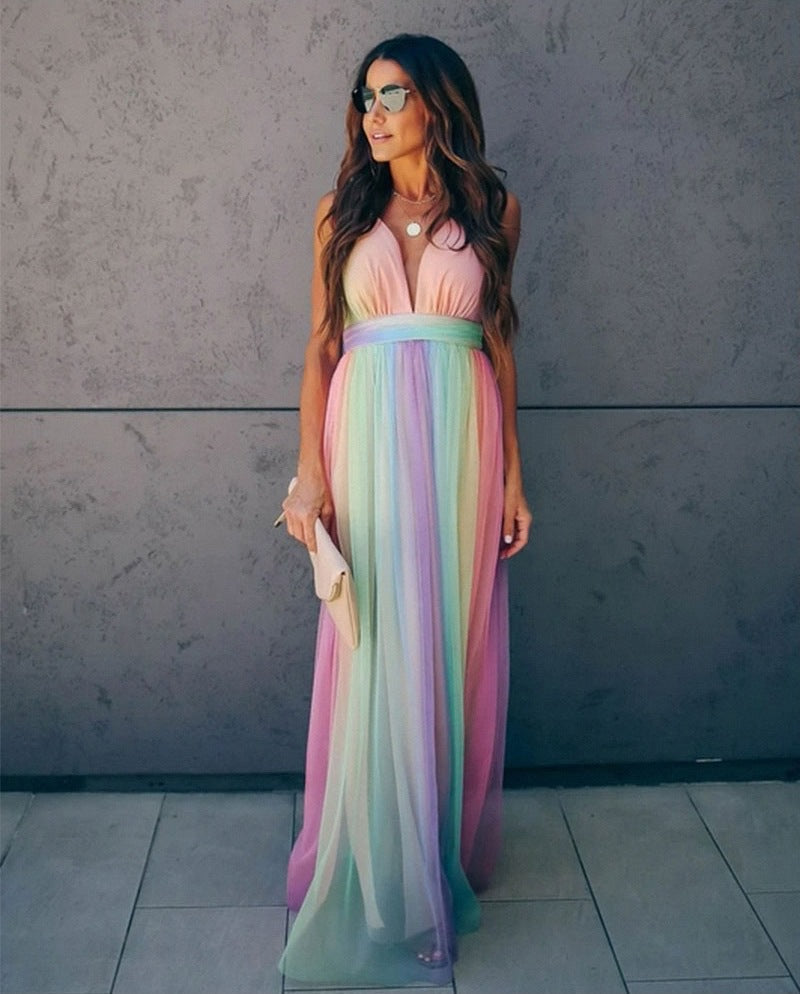 Rainbow Spaghetti Strap Maxi Dress – Auraya