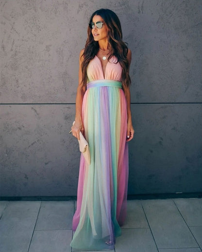 Rainbow Spaghetti Strap Maxi Dress – Auraya