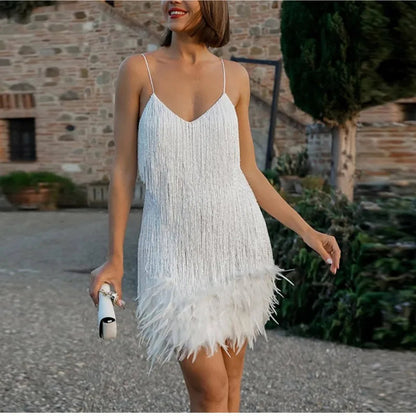 Bella Women's Mini Dress | Sequin and Feather Accents 4