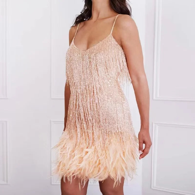 Bella Women's Mini Dress | Sequin and Feather Accents 7