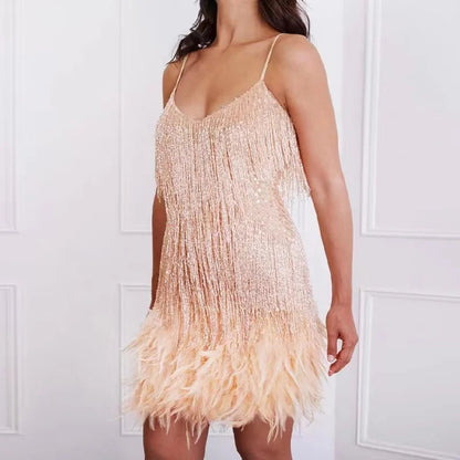 Bella Women's Mini Dress | Sequin and Feather Accents 7