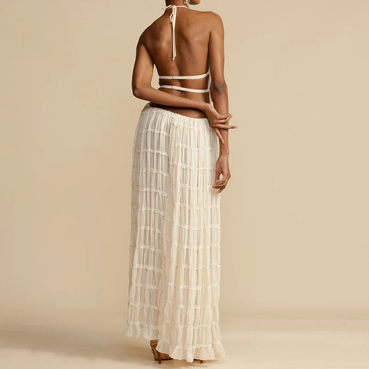 Bella Women's Outfit | Vintage Ruched Halter Cami & Flowy Maxi Skirt 4