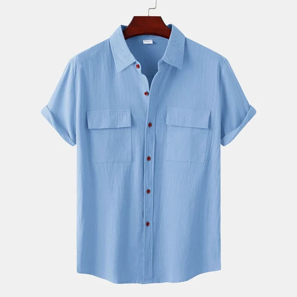 Caden Men's Shirt | Cotton-Linen Blend, Short Sleeve 2