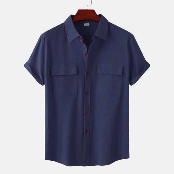 Caden Men's Shirt | Cotton-Linen Blend, Short Sleeve 3