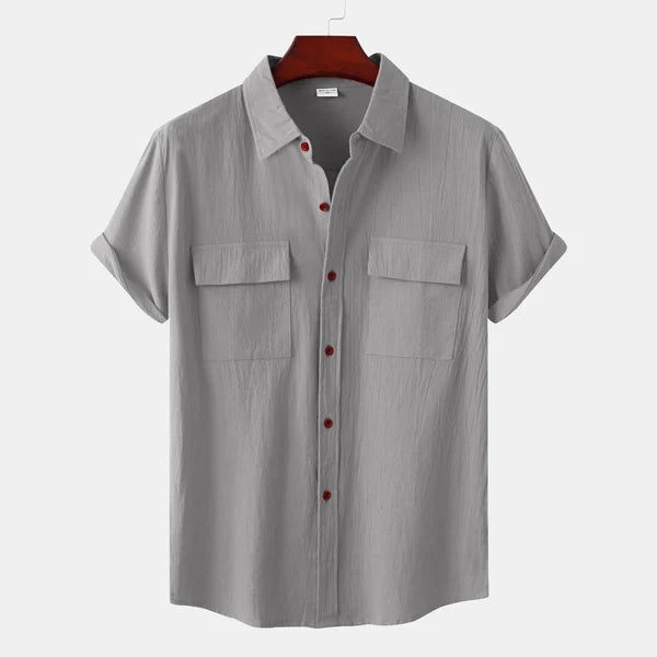 Caden Men's Shirt | Cotton-Linen Blend, Short Sleeve 4