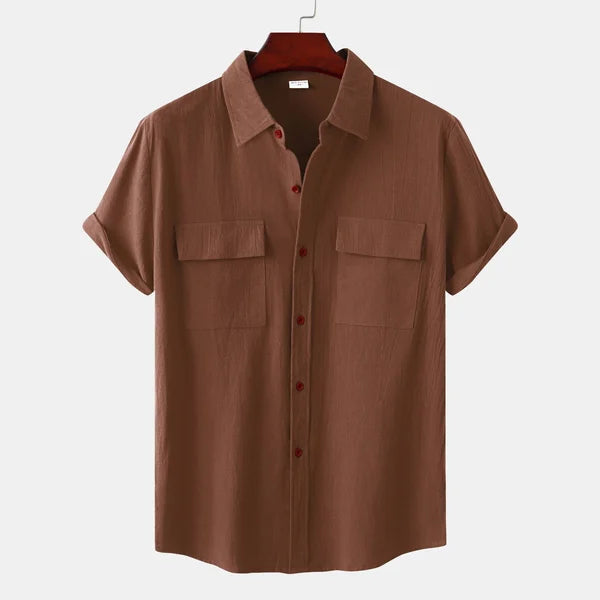 Caden Men's Shirt | Cotton-Linen Blend, Short Sleeve 5
