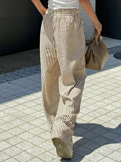 Beige striped wide-leg trousers – Camarel