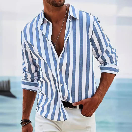 Striped cotton-linen button-up shirt – Carwin