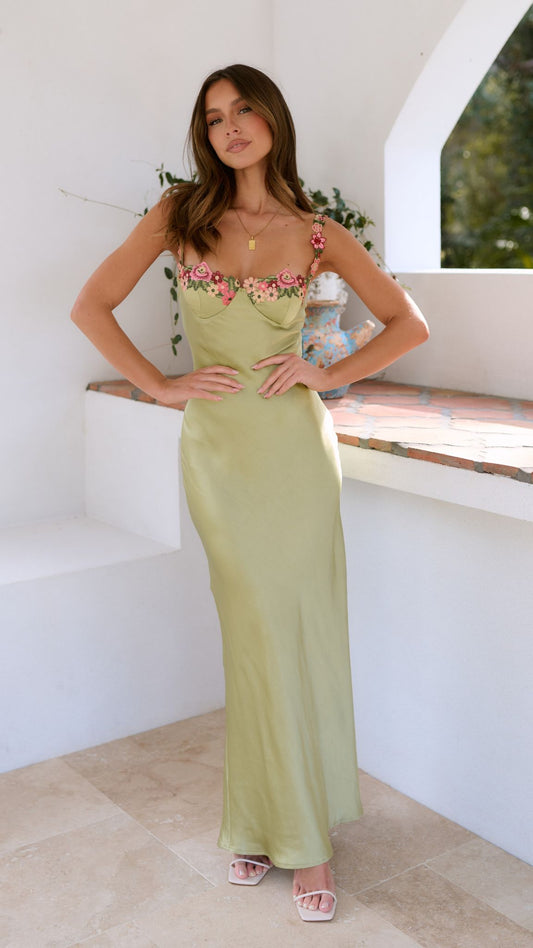 Clara Women's Maxi Dress | Floral Embroidery, Elegant Flow 0