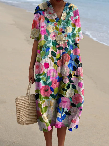 Floretta – Floral V-Neck Midi Dress
