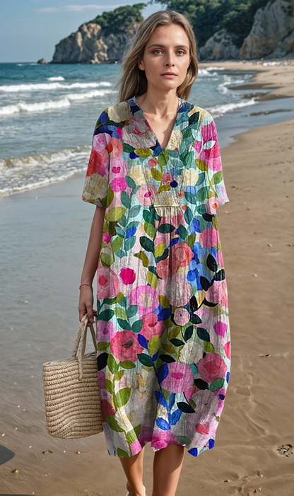 Floretta – Floral V-Neck Midi Dress