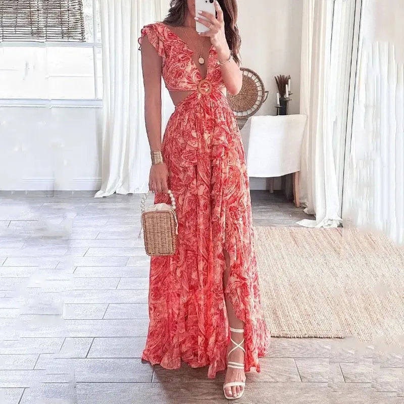 Elara Women's Maxi Dress | Floral Print with Ruffle Sleeves, Summer Ready 0