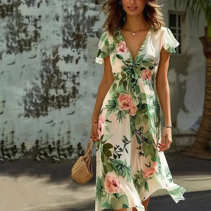 Elara Women's Midi Dress | Floral Print, Elegant A-Line Design 0