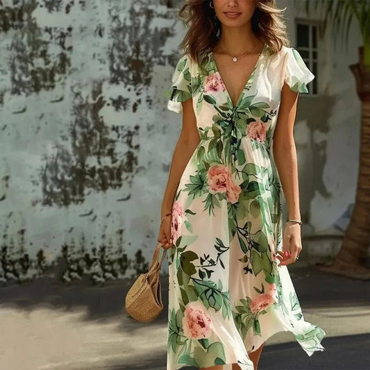 Elara Women's Midi Dress | Floral Print, Elegant A-Line Design 0