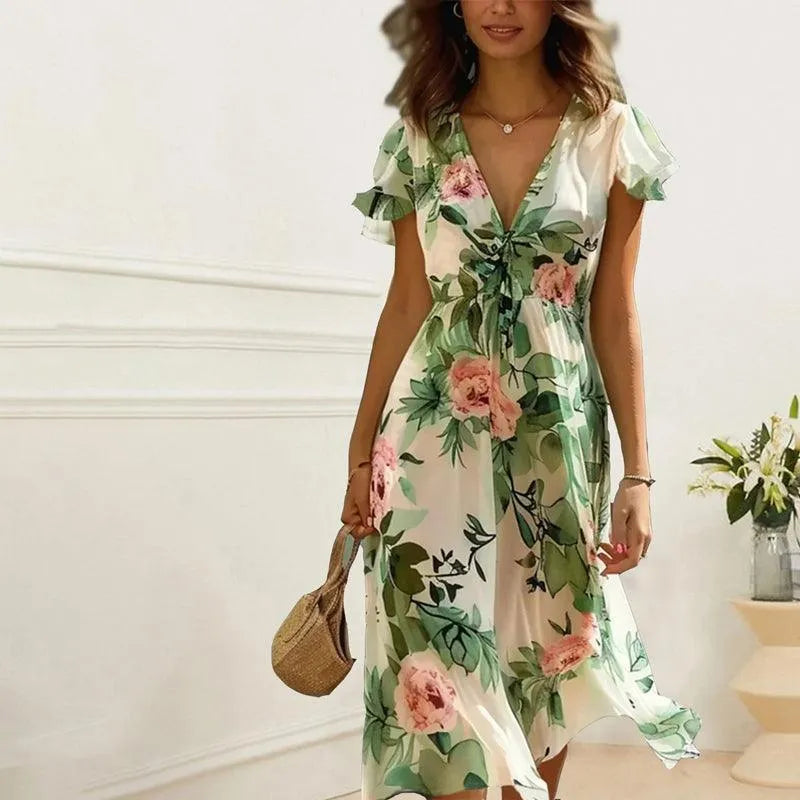 Elara Women's Midi Dress | Floral Print, Elegant A-Line Design 1