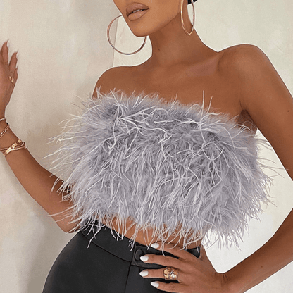 Feather Bandeau Crop Top – Elvara