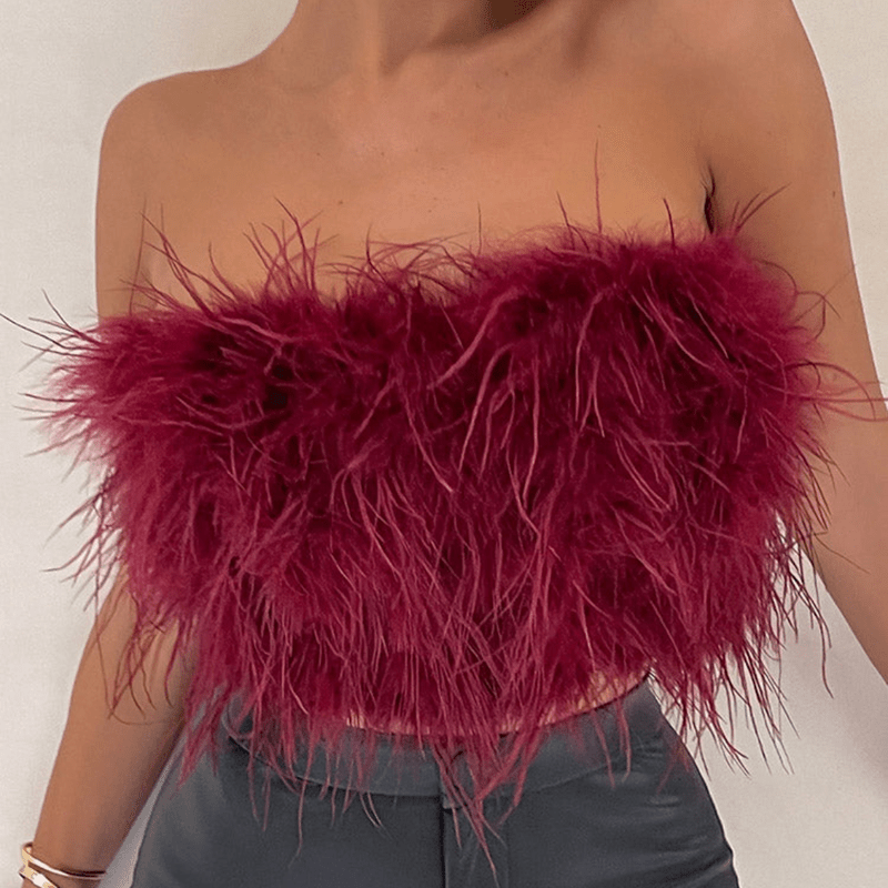 Feather Bandeau Crop Top – Elvara