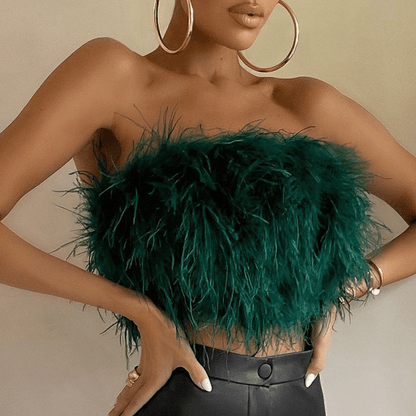 Feather Bandeau Crop Top – Elvara