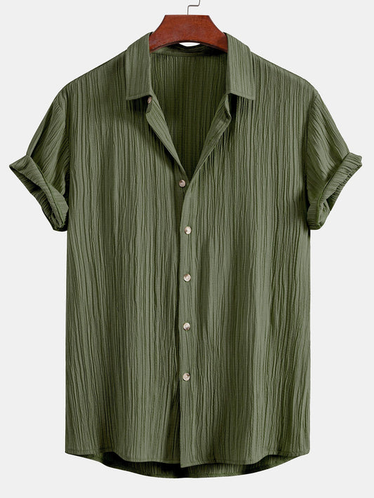 Men’s Crinkled Texture Button-Up Shirt – Ferazio
