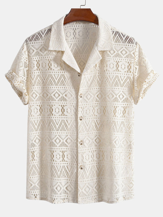 Men’s Geometric Texture Cuban Shirt – Fereno