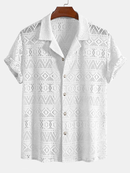 Men’s Geometric Texture Cuban Shirt – Fereno