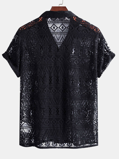 Men’s Geometric Texture Cuban Shirt – Fereno