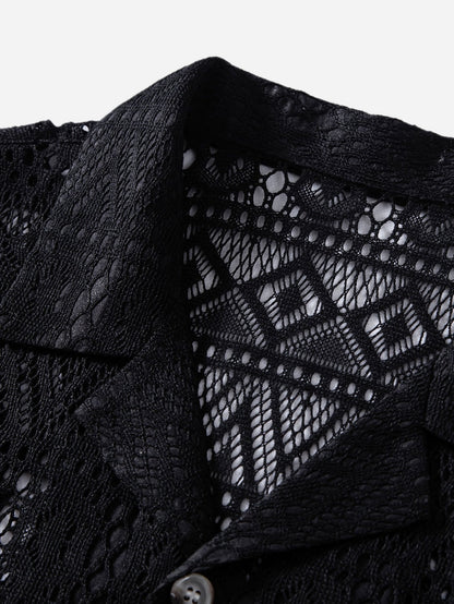 Men’s Geometric Texture Cuban Shirt – Fereno