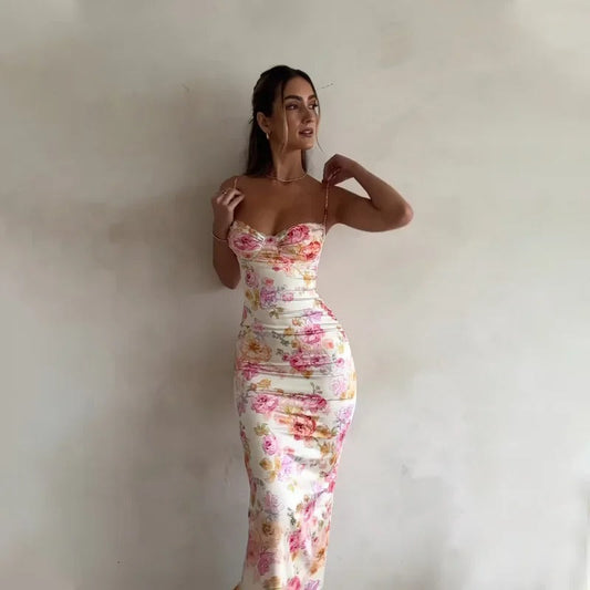 Hestia Women's Maxi Dress | Floral Satin with Lace Trim 0