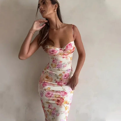 Hestia Women's Maxi Dress | Floral Satin with Lace Trim 4
