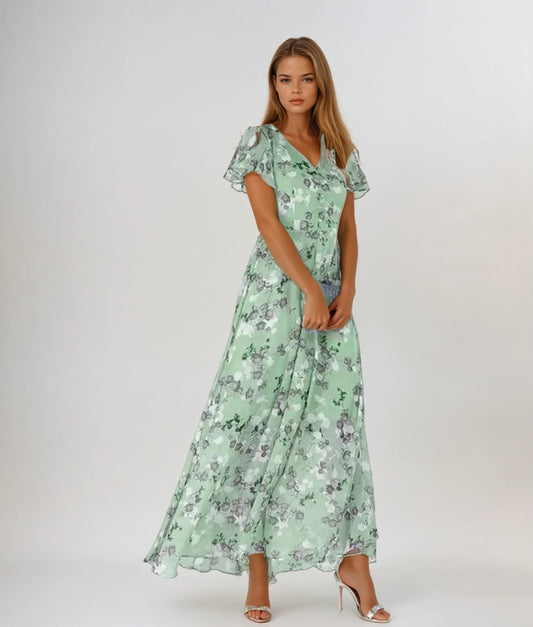 Floral V-Neck Maxi Dress – Isalda