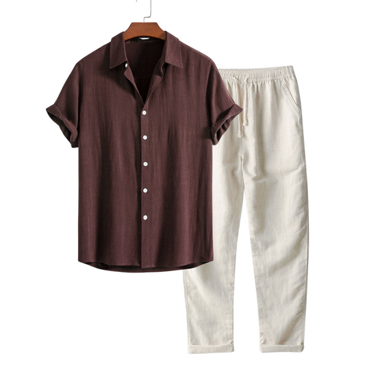 Jaxon Men's Summer Set | Lightweight Linen Blend, Short-Sleeved Comfort 0