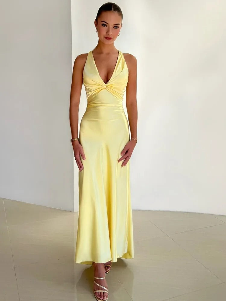 Lila Women's Maxi Dress | Satin Sleeveless V-Neck A-Line 2