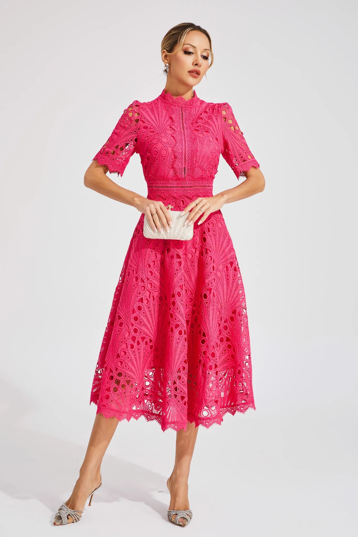Lila Women's Midi Dress | Lace Accents, Elegant Silhouette 2