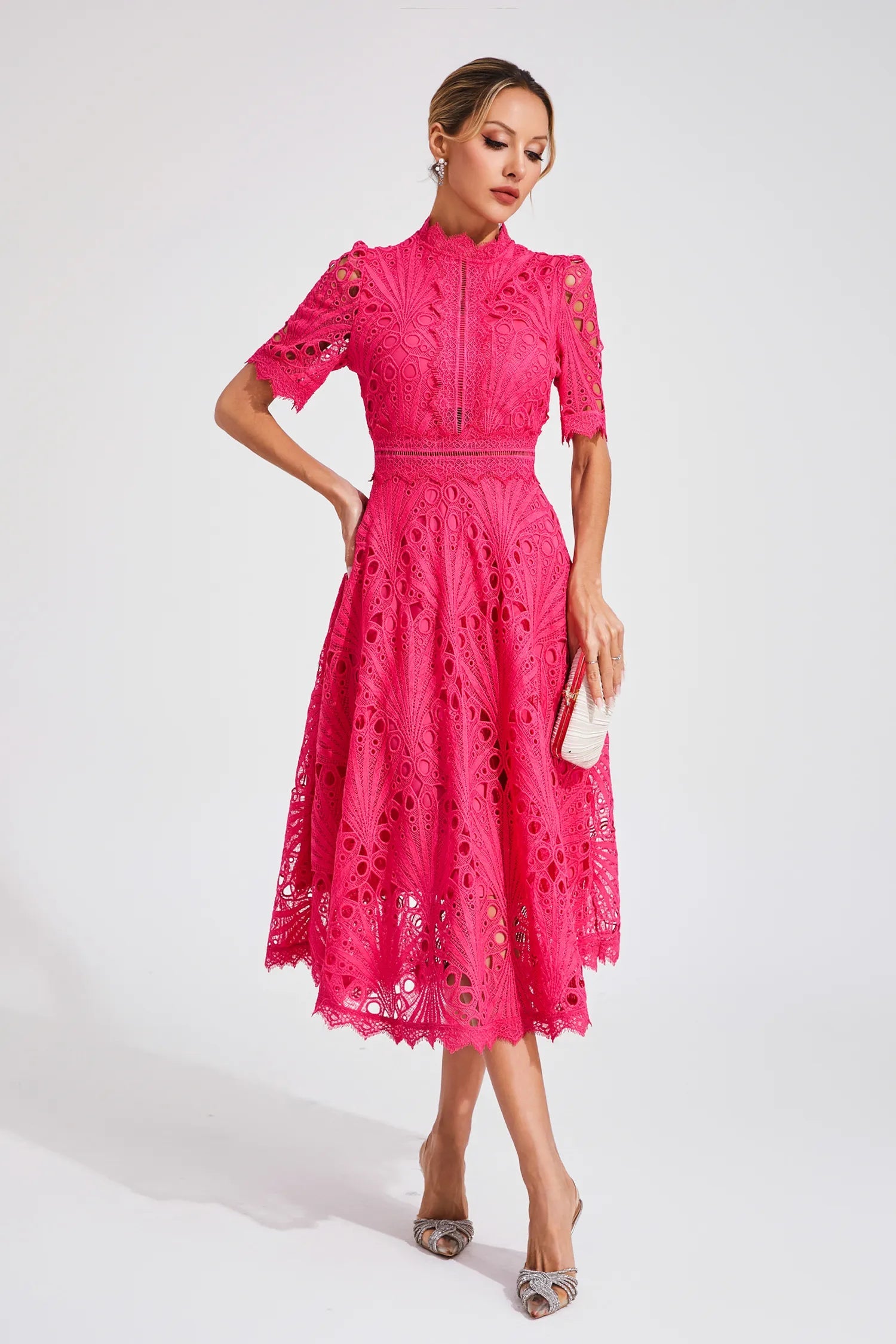 Lila Women's Midi Dress | Lace Accents, Elegant Silhouette 3