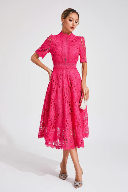 Lila Women's Midi Dress | Lace Accents, Elegant Silhouette 3