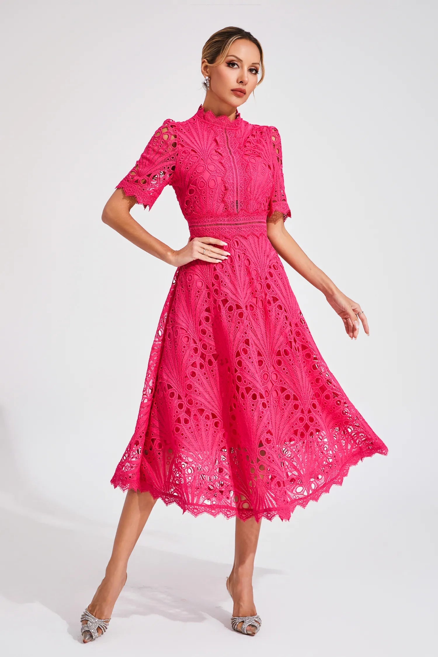 Lila Women's Midi Dress | Lace Accents, Elegant Silhouette 4