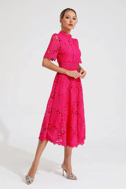 Lila Women's Midi Dress | Lace Accents, Elegant Silhouette 6