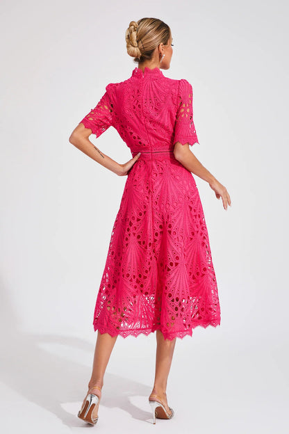 Lila Women's Midi Dress | Lace Accents, Elegant Silhouette 7
