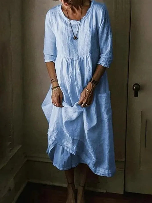 Lila Women's Midi Dress | Soft Linen, Casual Chic Summer Dress 0