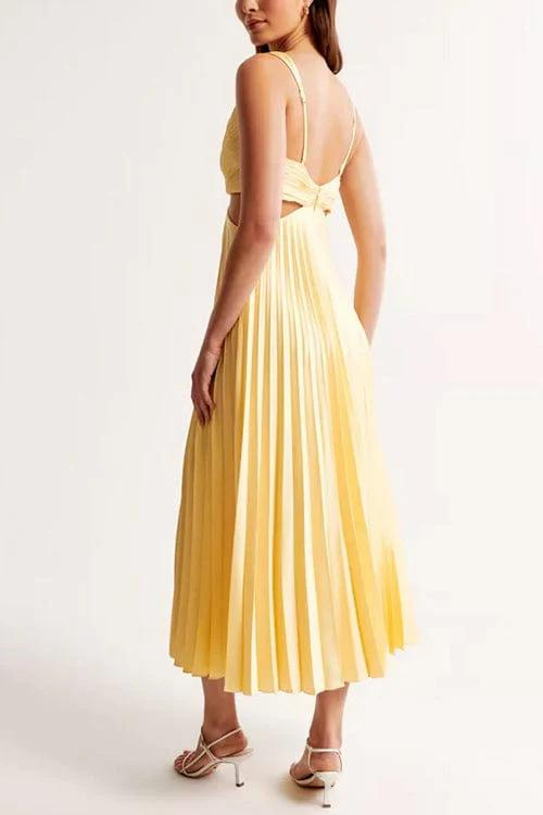 Elegant Pleated Satin Midi Dress - Lunelle